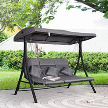 Outsunny Dondolo 3 Posti per Esterni Giardino, con Chaise Longue e Tetto Regolabile, Nero e Grigio, 200 x 115 x 168 cm