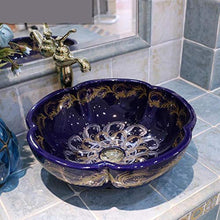 Jgophu Lavabo in porcellana Artistic fatto a mano in porcellana Countertop lavabo in ceramica blu