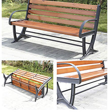 Panca da giardino per patio Mobili per sedersi da terrazza, Panca con telaio in acciaio antiruggine per impieghi gravosi, Sgabello per parco, Panca con schienale a doghe in legno massello da 5 cm re