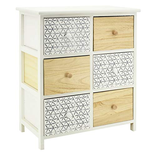 AubryGaspard - Cassettiera a 6 cassetti, in legno, colore: Bianco e Naturale