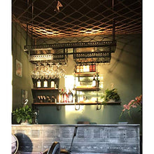 Scaffale in vetro per vino appeso a doppio strato, portabottiglie per soffitto per aumentare lo spazio di archiviazione, altezza regolabile per bar in ferro battuto, dimensioni 100x31 cm, colore ner