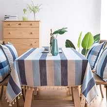 Weisin Dining Table Cloth Blue Spliced Stripe Tassel Tablecloth Decorative Home Accessory,Blu Navy