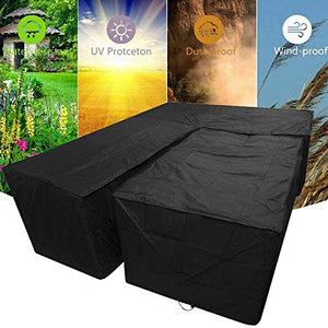 HSGAV 2 Pezzi Copridivano per Patio Universali Copridivano, Impermeabili Copertura per Mobili a Forma di L, Copertura Protettiva Divano Angolare per Giardino Esterno, Nero,270x270x90cm+155x95x68cm