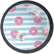 Pug Dog Pink Donut Blue White Stripes Pomelli per Porta Set di 4 Pomelli per Mobili Manopole per Cassetti Cucina Armadio Vetro