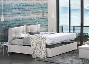 Talamo Italia Letto contenitore Una piazza e mezza Giulia, Made in Italy, Letto con rivestimento in tessuto, Apertura frontale, adatto per materasso cm 120x190, Bianco