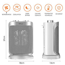 MVPower Termoventilatore Ceramico 1500W, 70 ¡ãOscillazione, 3 Livelli di Potenza, Termostato Protezione da Ribaltamento Protezione da Surriscaldamento, Risparmio Energetico per Ufficio Bagno ¡­
