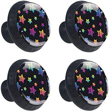 Motivo a stelle colorate Bling nero Pomelli per Porta Set di 4 Pomelli per Mobili Manopole per Cassetti Cucina Armadio Vetro