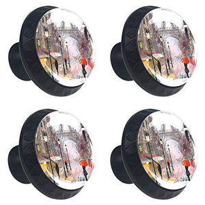 Set di 4 maniglie rotonde per armadio da cucina, credenza, cassettiera, cassettiera, con viti, per cucina, comò, armadietto, bagno, armadio, Torre Eiffel di Parigi