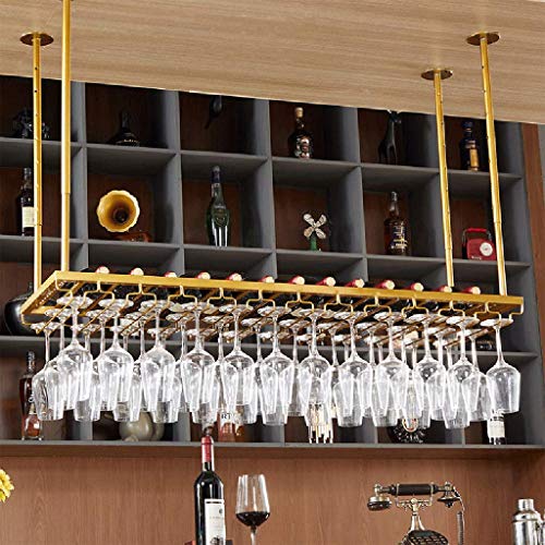 zxcvb Portabottiglie da Soffitto, Appendiabiti, Portabicchieri, Portaoggetti, Ripiano Decorativo Regolabile in Altezza per Bar, Ristoranti, Cucine (Colore: Dorato)