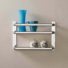 Dongyd Mensola da Bagno a 2 Livelli, Servizi igienici da Cucina Supporto da Parete Multifunzionale in Alluminio Spazio Argento, 27 cm * 40 cm * 13 cm