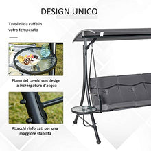 Outsunny Dondolo 3 Posti da Giardino o Balcone con Tettuccio Regolabile e 2 Tavolini, per Esterno, Grigio 278x125x177cm