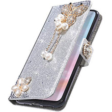 Saceebe Compatibile con iPhone 11 6.1 Custodia pelle Glitter Cover a libro Glitter Diamante Strass Flip Case [Custodia corona perla farfalla] Rhinestone Portafoglio Pelle Cover Morbido,argento