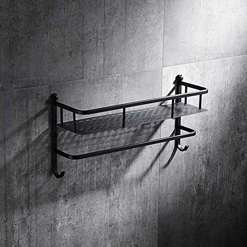 UWY Mensola per Bagno in Ottone Stile Europeo Mensola per Doccia Rettangolare Portaoggetti Classico Nero a Parete Supporto antiruggine con Ganci (L40 * L12,5 * H21CM)