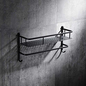 UWY Mensola per Bagno in Ottone Stile Europeo Mensola per Doccia Rettangolare Portaoggetti Classico Nero a Parete Supporto antiruggine con Ganci (L40 * L12,5 * H21CM)