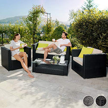 TecTake 800904 Set di Mobili Rattan, Divano + Poltrona + Tavolo, Arredamento da Giardino, 2X Set di Rivestimenti per Cusci, 4 Cuscini Extra, Viti in Acciaio Inox (Nero)