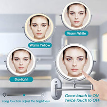 Auxmir Specchio Trucco con Ingrandimento 10X/1X, Specchio Bagno con Luci a 3 Colori, Luminosità Regolabile, Specchio Estensibile, Rotazione a 360°, Alimentato da Batterie AAA, per Bagno Hotel Spa