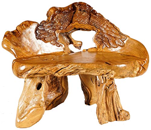 Windalf Spettacolare Panchina con gufo LIZY, 102 cm, rustica, piccola panca in legno di radice