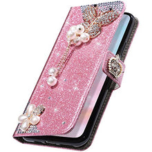 Saceebe Compatibile con iphone 11 Pro Max 6.5 Custodia pelle Glitter Cover a libro Glitter Diamante Strass Flip Case [Custodia corona perla farfalla] Rhinestone Portafoglio Pelle Cover Morbido,rosa