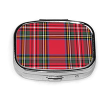 Scatola quadrata per pillole, scatola per medicine, colore rosso e verde, motivo tartan