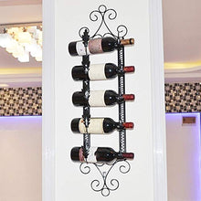 LWW Wine Rack, appeso a parete 5 Bottiglie supporto del ferro in stile Art europea Mostra ripiani nero/rame antico,Nero