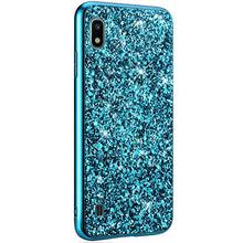 Saceebe Compatibile con Galaxy A10 Custodia Silicone TPU Paillettes Glitter Strass Silicone TPU Case PC Coperture [placcatura bordo] Bumper Case Ultra Sottile Antigraffio,blu&