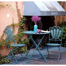 LONG-L Combinazione di Tavolo E Sedia da Giardino in Ferro Battuto 3 Pezzi Set|da Interno/Esterno Piuma di Pavone Tavoli Rotondi in Metallo Mobili da Bistrot Pieghevoli,Sedute da Giardino,Azzurro