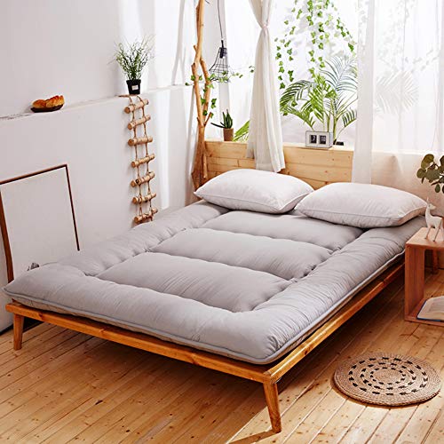Nileco Coperchio per Tappetino Trapuntato Mattress, Addensare Tatami Tappetino Pieghevole Rotolo da Letto Giapponese Traspirabilità Materasso Futon Home,dormitorio Studentesco -Grigio King