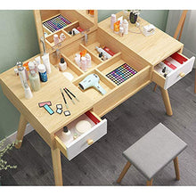 2-pollici-1 Specchiera Tavolo Cosmetici Con Sgabello Imbottito,Vanity Toeletta Da Trucco Con Flip Top Mirror,Multifunzione Scrivania Assemblaggio Facile,2 Cassetti-Naturale 100x45x112cm(39x18x44inch)