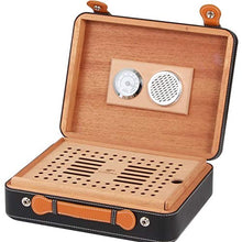 Guoda Umidificatore Sigari Humidor/Legno di Cedro Materiale/Portatile/umidità Costante/capacità Circa 25 Sigari/Dimensioni 27x20x8,5 Cm/Nero, Marrone (Color : Black)