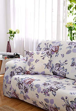 Copridivano Elasticizzato Fodera per Divano con Corda Fissa per 1/2/3/4 Posti Fodere , Stampa di Fiore viola Sofa Mobili Protettore Copertura + 2 federe per Cuscini (4 Posti225-290cm)