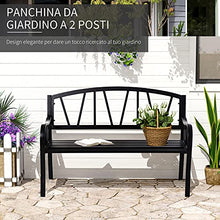 Outsunny Panchina da Giardino in Metallo Nero Impermeabile, Panca da Esterno in Ferro 2 Posti, 128x56x86cm