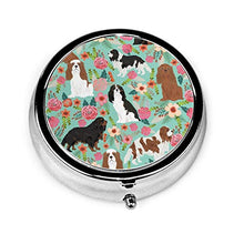 Cavalier King Charles Spaniel - Contenitore per pillole rotondo vintage con 3 scomparti per medicinali in metallo, per viaggi all'aperto