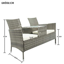 Belissy Panchina da giardino a 2 posti, resistente alle intemperie, in rattan sintetico, 2 posti, con 2 posti, cuscini da 5 cm, colore: grigio