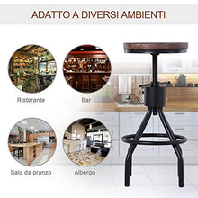 homcom Sgabello Stile Industriale per Cucina/Bar in Metallo, Seduta Legno di Pino con Altezza Regolabile, 40x40x59-77cm