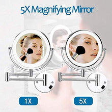 WZDD Specchio Ingranditore da Parete, Specchio da Trucco con Luce LED, 5X Ingrandimento Girevole Cosmetico Specchio - Ideale per Bagno Hotel Spa