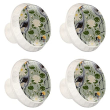 Maniglie per cassetti Manopole per cassetti Manopole rotonde Confezione da 4 per armadietto, cassetti, cassettiere, cassettiere ecc - Ninfea Uccello Gru