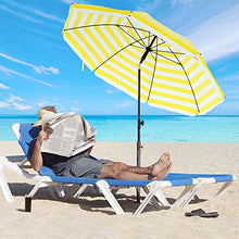 SONGMICS Ombrellone da Spiaggia Ø 2 m, Ombrellone da Giardino con UPF 50+, Inclinabile, Portatile e Antivento, Stecche in Fibra di Vetro, Borsa da Trasporto, Strisce Gialle e Bianche GPU65YW