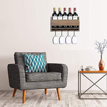 Zfggd Rustico Parete Wine Rack con 5 Red Wine Glasses bagagli, Supporto di legno di bottiglia di vino for Farmhouse Kitchen Decor, Galleggiare Vino Shelf Organizzatore for Living Room di visualizzazio