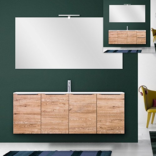 Bagno Italia Mobile arredo bagno Wood moderno 140 cm sospeso legno lavabo mineralmarmo specchio in 2 tipologie I