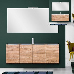 Bagno Italia Mobile arredo bagno Wood moderno 140 cm sospeso legno lavabo mineralmarmo specchio in 2 tipologie I