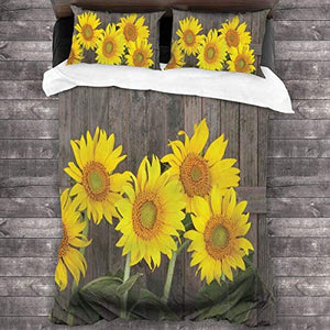 Jnsio Set Copripiumino Decorativo 3 Pezzi con Chiusura a Cerniera Helianthus Girasoli Contro Recinzione invecchiata intemperie Summer Garden Hotel Dormitorio Copripiumino + 2 Fodere per Cuscini C1183