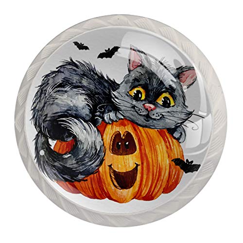 Set di 4 pomelli in cristallo per armadietti e cassetti, con design multiplo per cassettiere, armadi, comodini, librerie, gatti, zucca