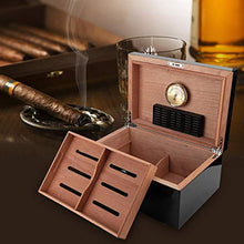 Porta Humidor per sigari, portasigari in legno elegante da viaggio portatile Scatola per sigari di grande capacità con umidificatore, vassoio di cedro rimovibile, contiene 120 sigari (nero)