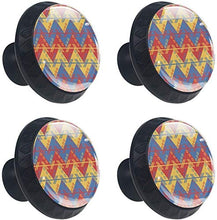 Aztec South American Pattern Zig Zag Rosso Blu Giallo Pomelli per Porta Set di 4 Pomelli per Mobili Manopole per Cassetti Cucina Armadio Vetro