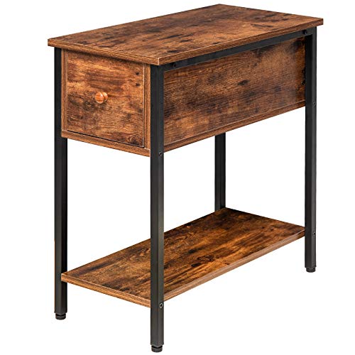 IBUYKE Tavolino, Tavolino da Divano Stretto, Comodino a 2 con Cassetti, Adatto a Piccolo Spazio, Stabile Struttura in Metallo, Montaggio Facile, per Soggiorno, Marrone Vintage TMJ057H