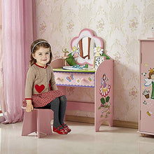 DD&QG Arte del Legno Bambini Principessa Vanity Toeletta da Trucco con Specchio E Sgabello,Bambini Specchiera Tavolo Cosmetici con Cassetti,per Le Bambine Miglior Regalo-Rosa 58x33x94cm(23x13x37inch)
