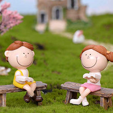 QULONG Ornamenti da Giardino Outdoor Ragazza Carina Ragazzo Coppia Sedersi Panchina Figurina Decorazione paesaggistica in Miniatura Fai da Te - Panchina Profonda