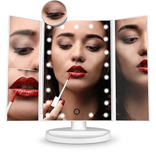 GaoF Specchio cosmetico 21 Specchio per Trucco Illuminato a LED Ingrandimento 1x / 2X / 3X / 10x, Doppio Alimentatore Portatile, Specchio cosmetico da appoggio da Tavolo