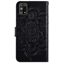URFEDA Pelle Libretto Custodia Compatibile con Galaxy M31 Cover Libretto Portafoglio 3D Girasole Fiore Di Mandala Case Antiurto Cover Silicone Morbido Custodia Magnetico Taccuino Flip Custodia Nero