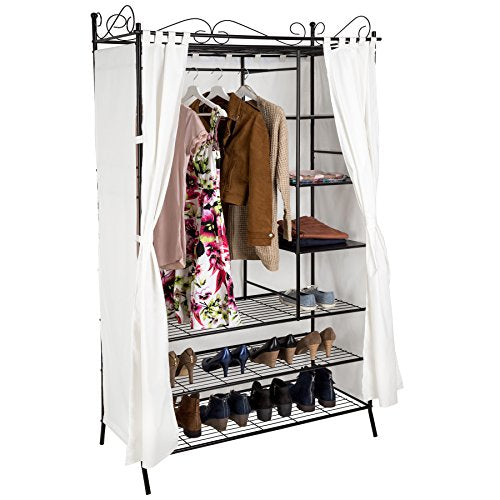 TecTake Armadio Guardaroba in Metallo con Tenda Stoffa Appendiabiti Cabina Beige | 112 x 207 x 57 cm